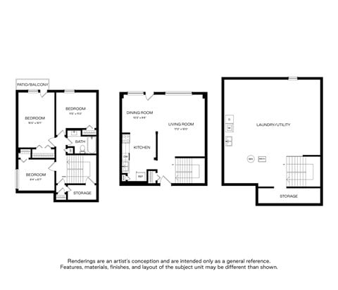 Floor plan for 3 beds, 1 bath, 1200 sqft